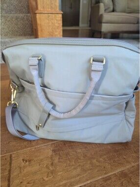 Signature Weekender Bag Open Story Taupe/ Grey w Gold Zippers